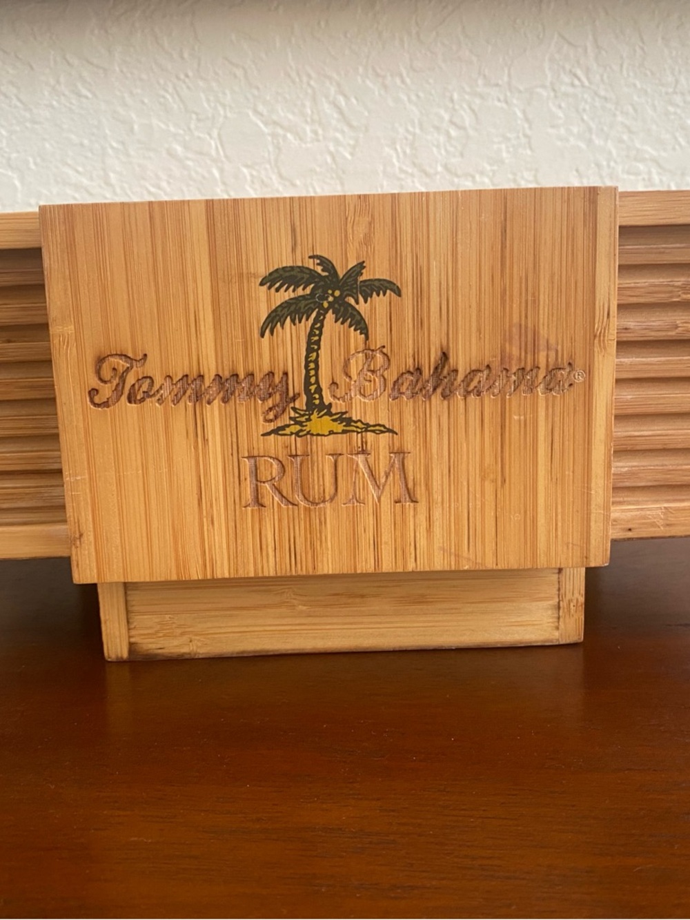Tommy Bahama Rum Bar Caddy Bamboo Wood Napkin And Straw Holder